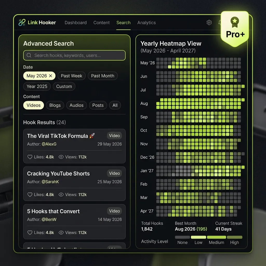 link hooker mobile app dashboard showing hook cards and folders